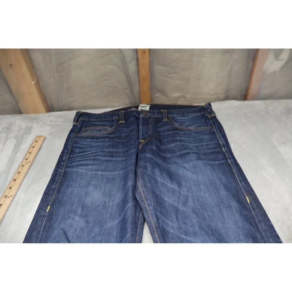 True Religion Bobby Baggy Jeans Men‎ 34x32 Dark Denim Straight Whisker Fade USA
